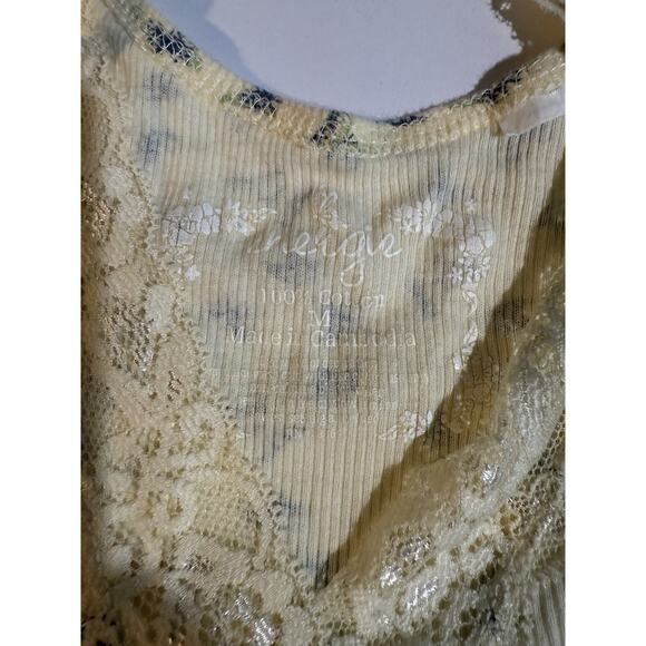 Lace Trim Y2K Tank Top Sz M Cottagecore Coquette Fairy Butterflies Butter Yellow - Picture 4 of 6